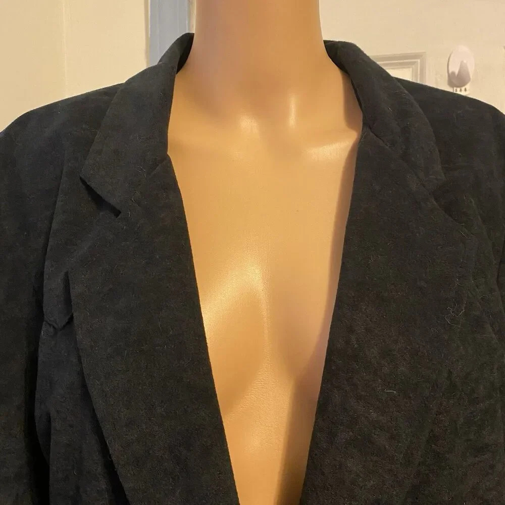 Vtg Back At The Ranch Western Black Sued Suit Jacked Blazer Women Sz L 2 Button — image 8 of 8
